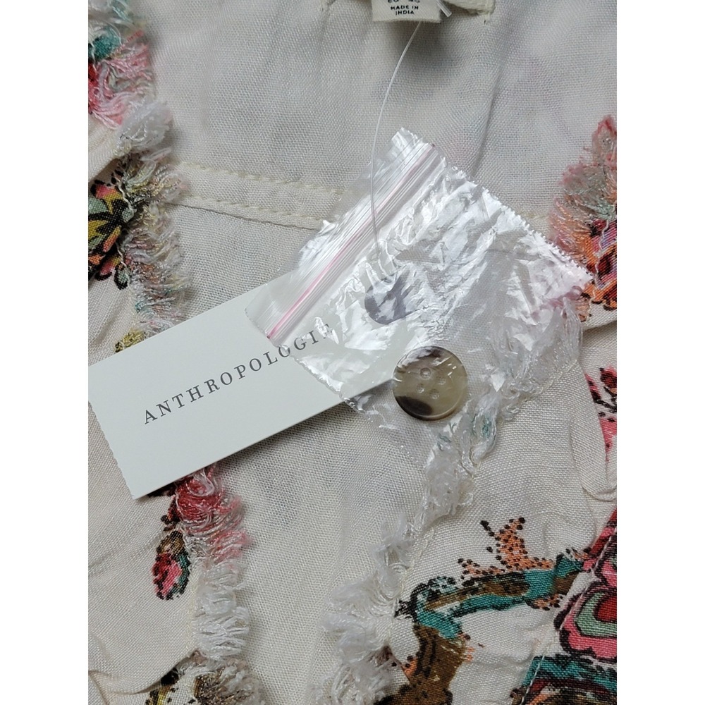 Anthropologie Cream Floral Wrap Midi Dress with Pink & Green Blooms - Picture 8 of 9